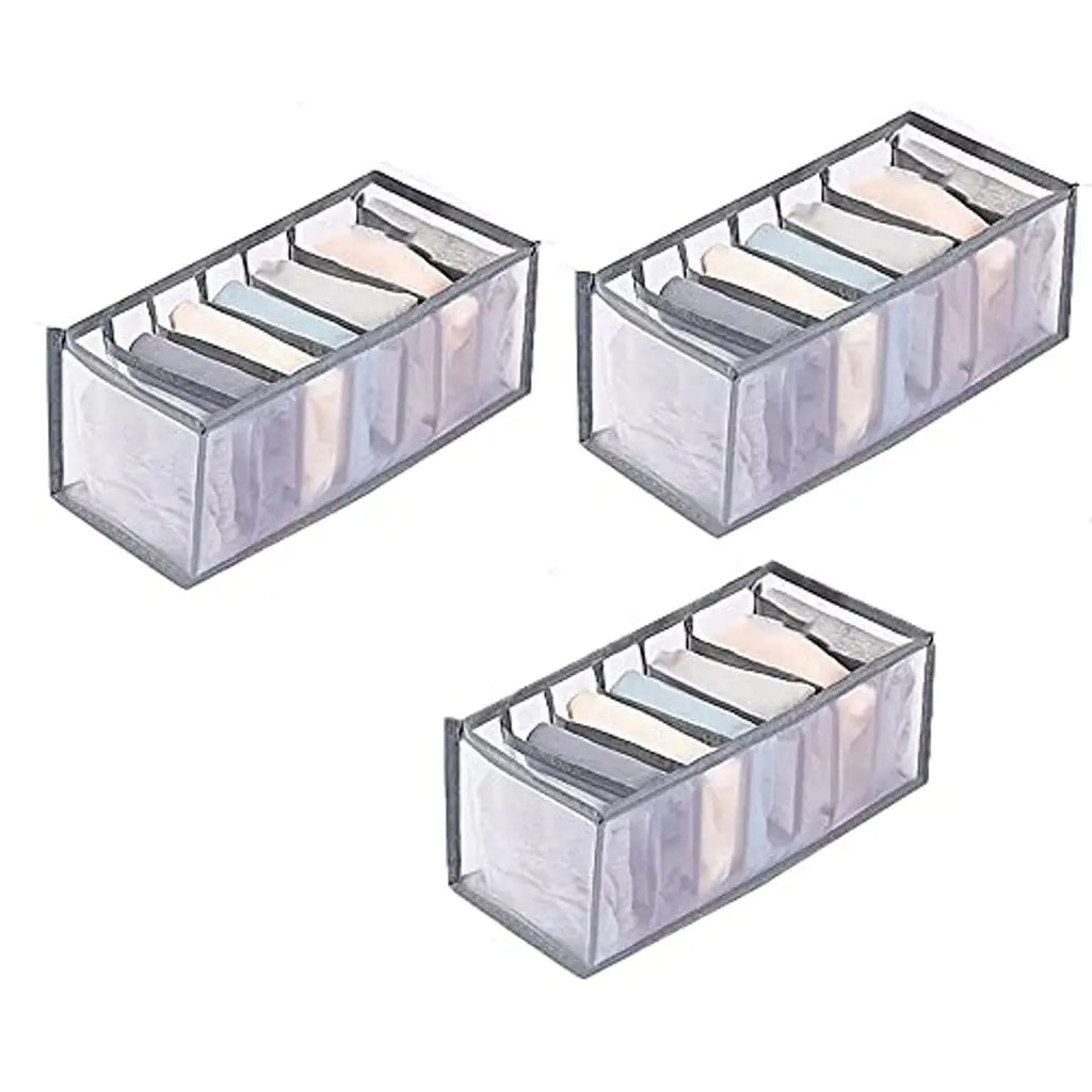 MBW Wardrobe Clothes Organizers, 7 Grids Jeans Compartment Wardrobe Clothes Organizer, Cloth Storage Organizer Grey (Pack of 3)